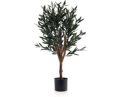 Meisterhome Kunst Olijfboom 90 cm – Grote Mediterrane Kunstplant – Realistische Kunstboom met Olijven - Inclusief pot – Onderhoudsvrij voor Woonkamer & Kantoor