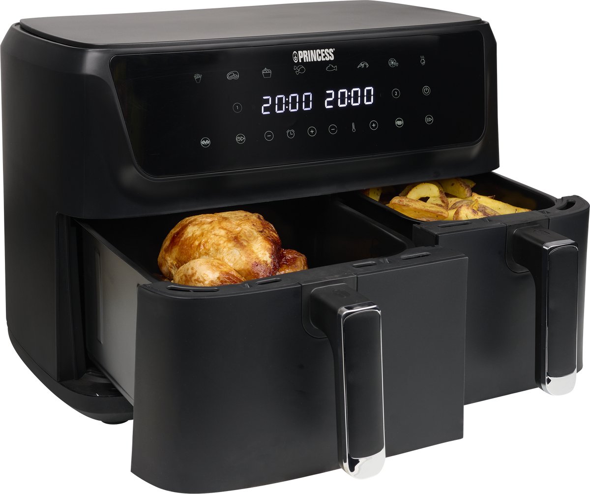 Dubbele Airfryer Princess 11L XXL 2700W - 6,5L + 4,5L Manden, 8 Programma’s, Digitaal, 80-200°C - Afbeelding 4