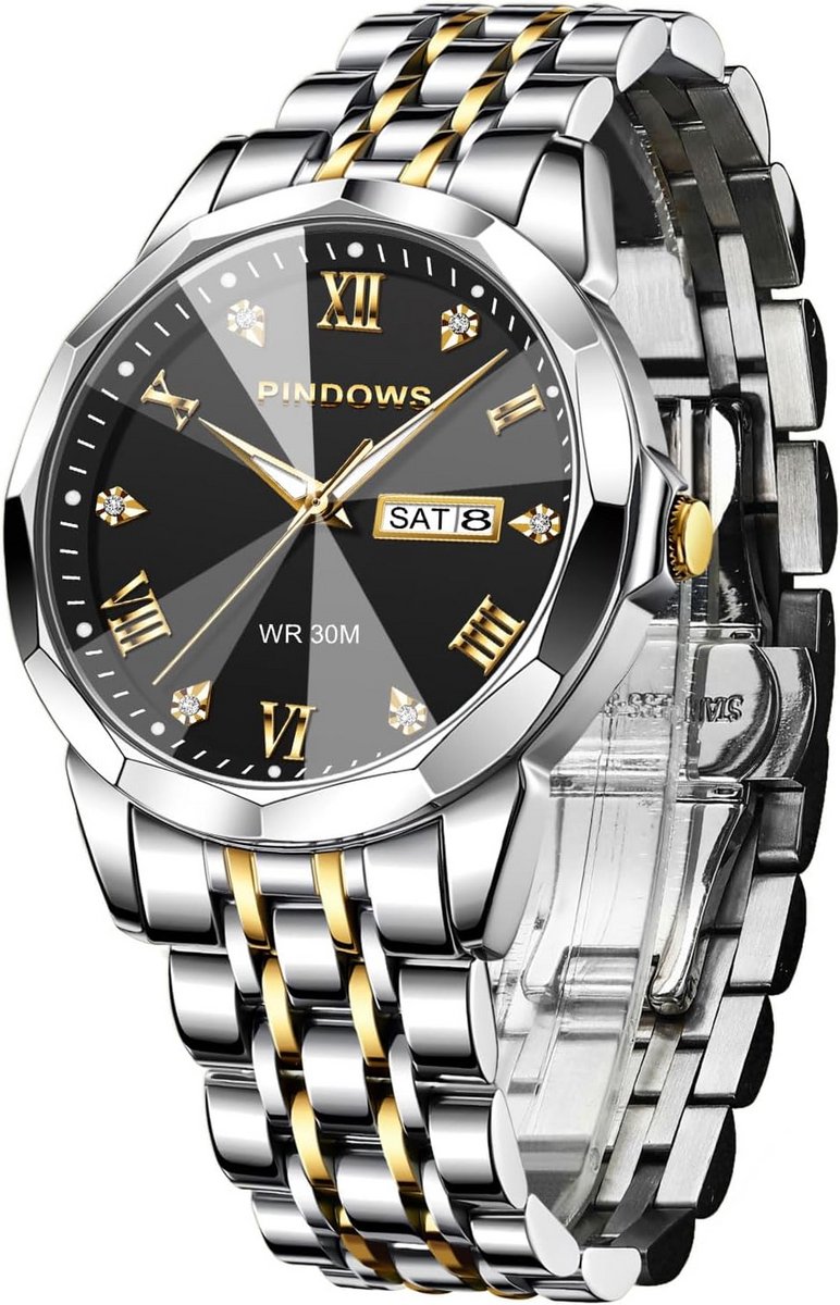 Luxe Heren Horloge Analoge Quartz met Lichtgevende Wijzerplaat en Waterdichte RVS Band