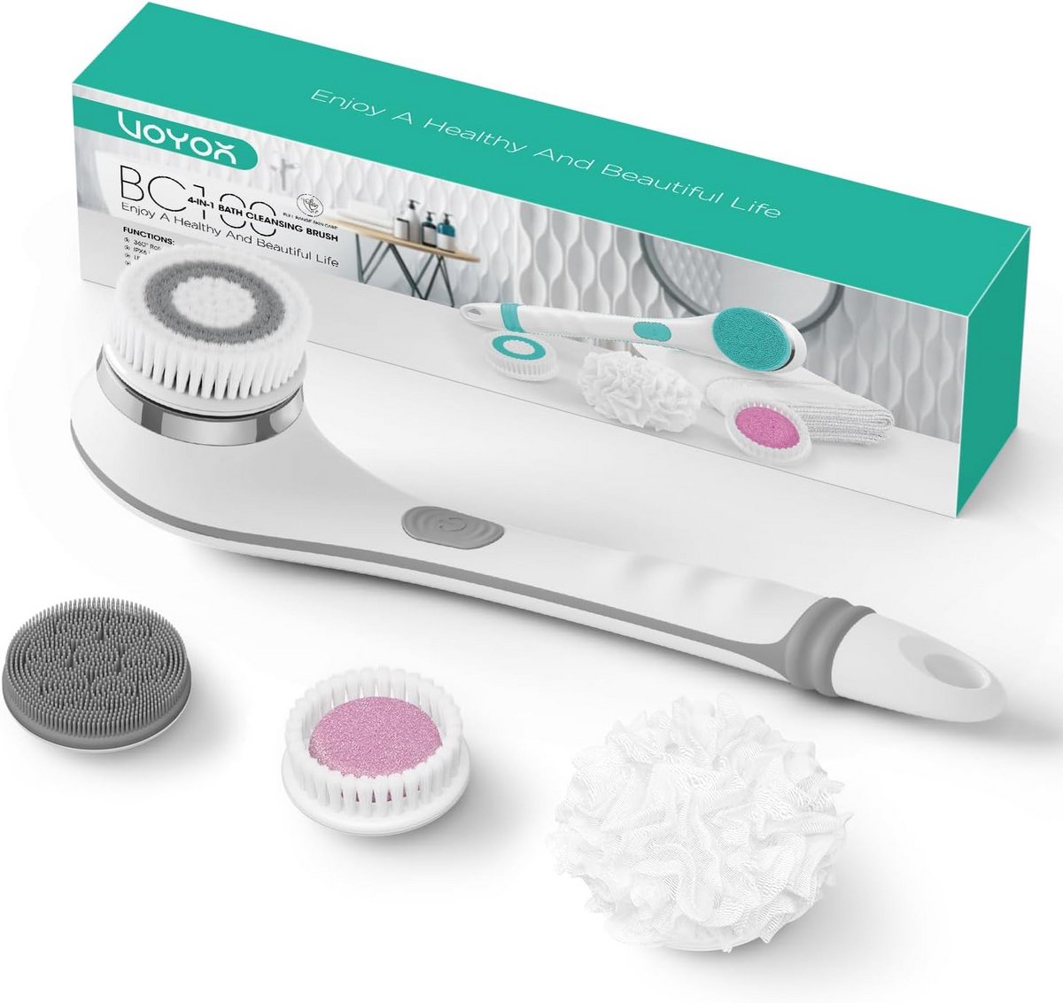 Elektrische Doucheborstel 4-in-1 voor Rug en Lichaam - Oplaadbaar Massageborstel