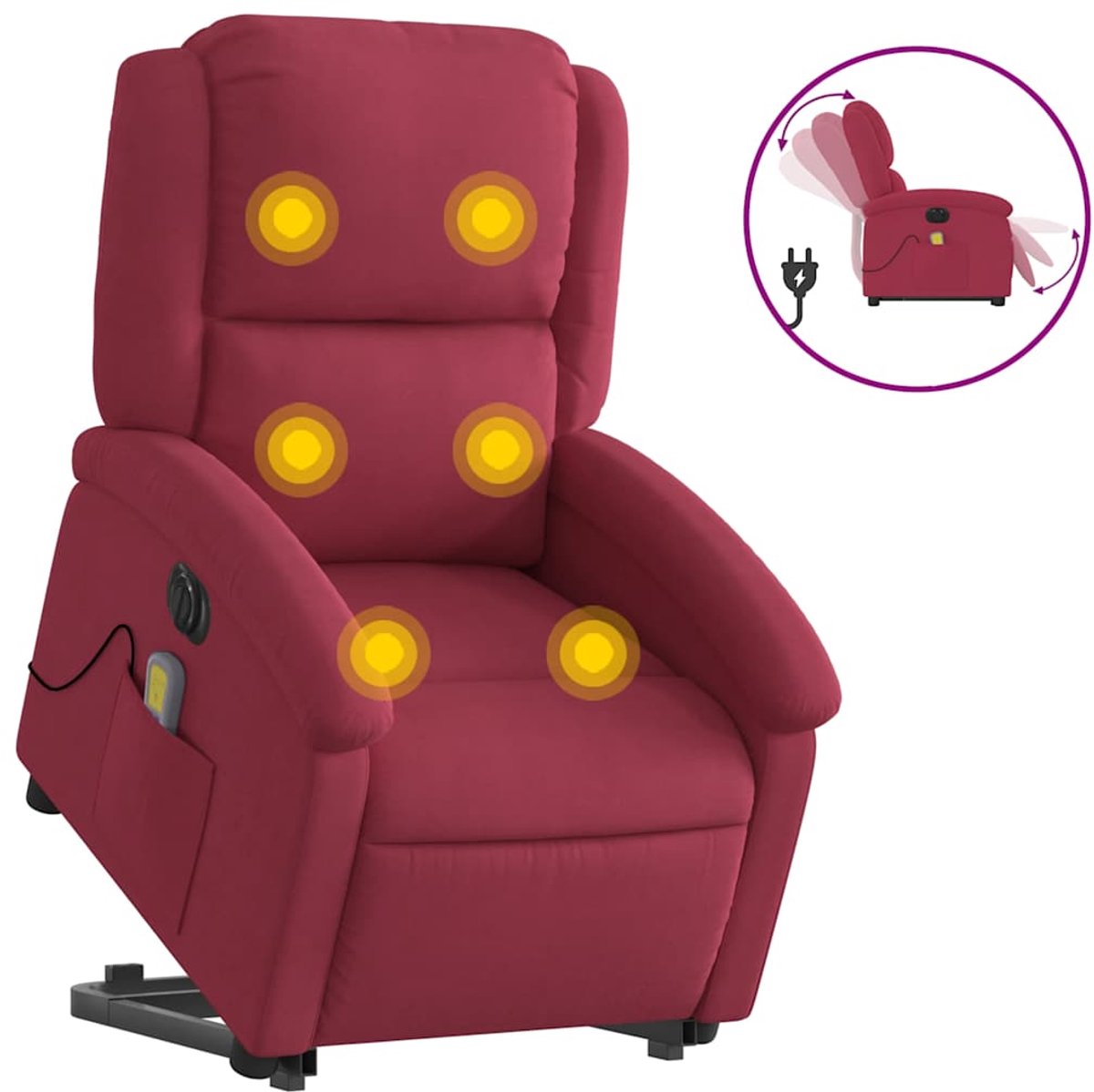 vidaXL Sta-op-massagestoel - elektrisch - verstelbaar - fluweel - wijnrood