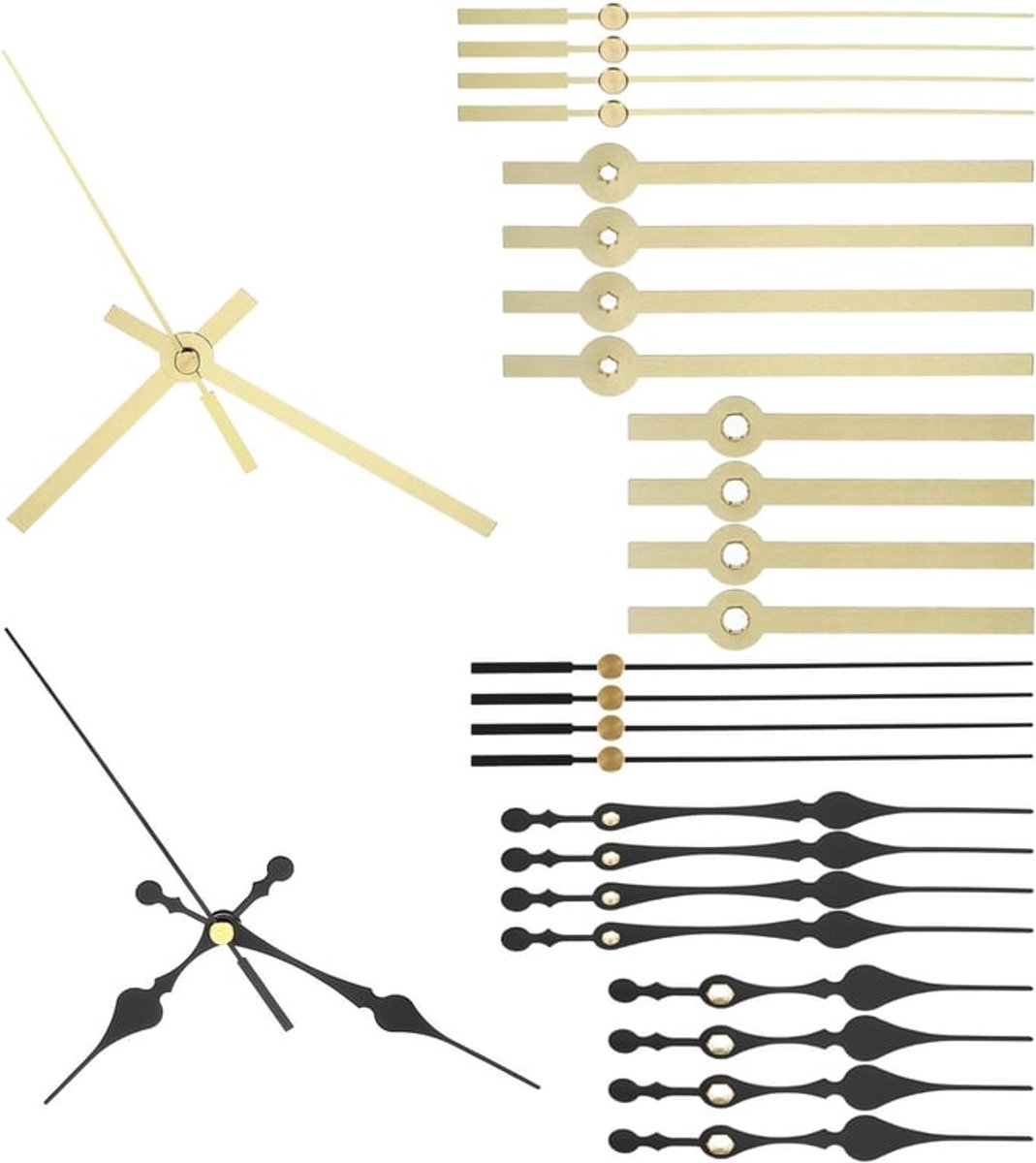 Vervanging Klok Handen Kit, 10 Set Vervanging Klok Handen Kits Klok Mechanisme Beweging Aluminium Wandklok Handen Onderdelen voor Wandklok Reparatie DIY, Zwart, Goud, A13-A14