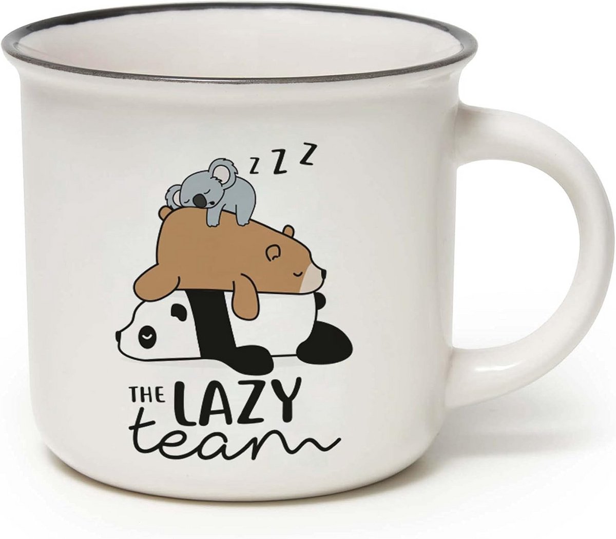 Porseleinen Mok Bone China - "Cup-Puccino Lazy Team" - Meerkleurig Theemok