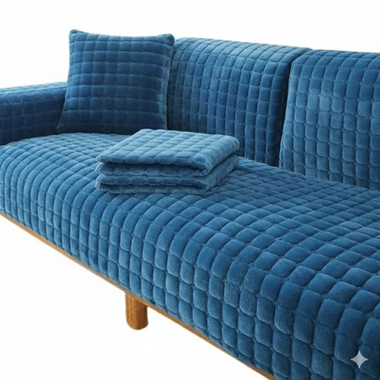 Home & Marker - Bankhoes en Kussenhoes - Bankbeschermer - Bank Hoes - Bankkleed - Kussenbeschermer - Fleece - Blauw - 70x180 cm - SOFTERRA