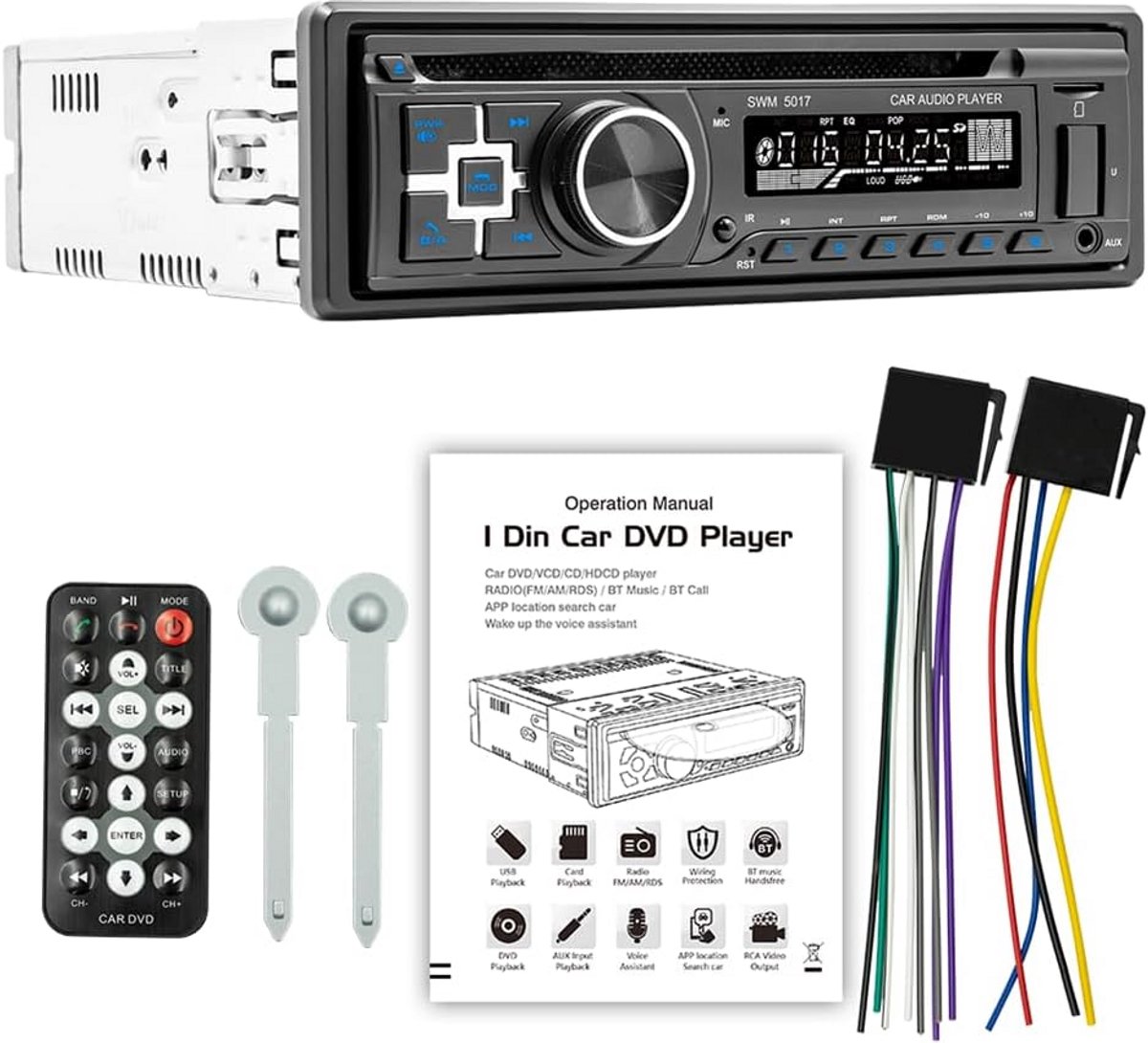1 DIN Autoradio met Bluetooth, Handsfree Bellen, USB, MP5, AUX en TF Kaartlezer
