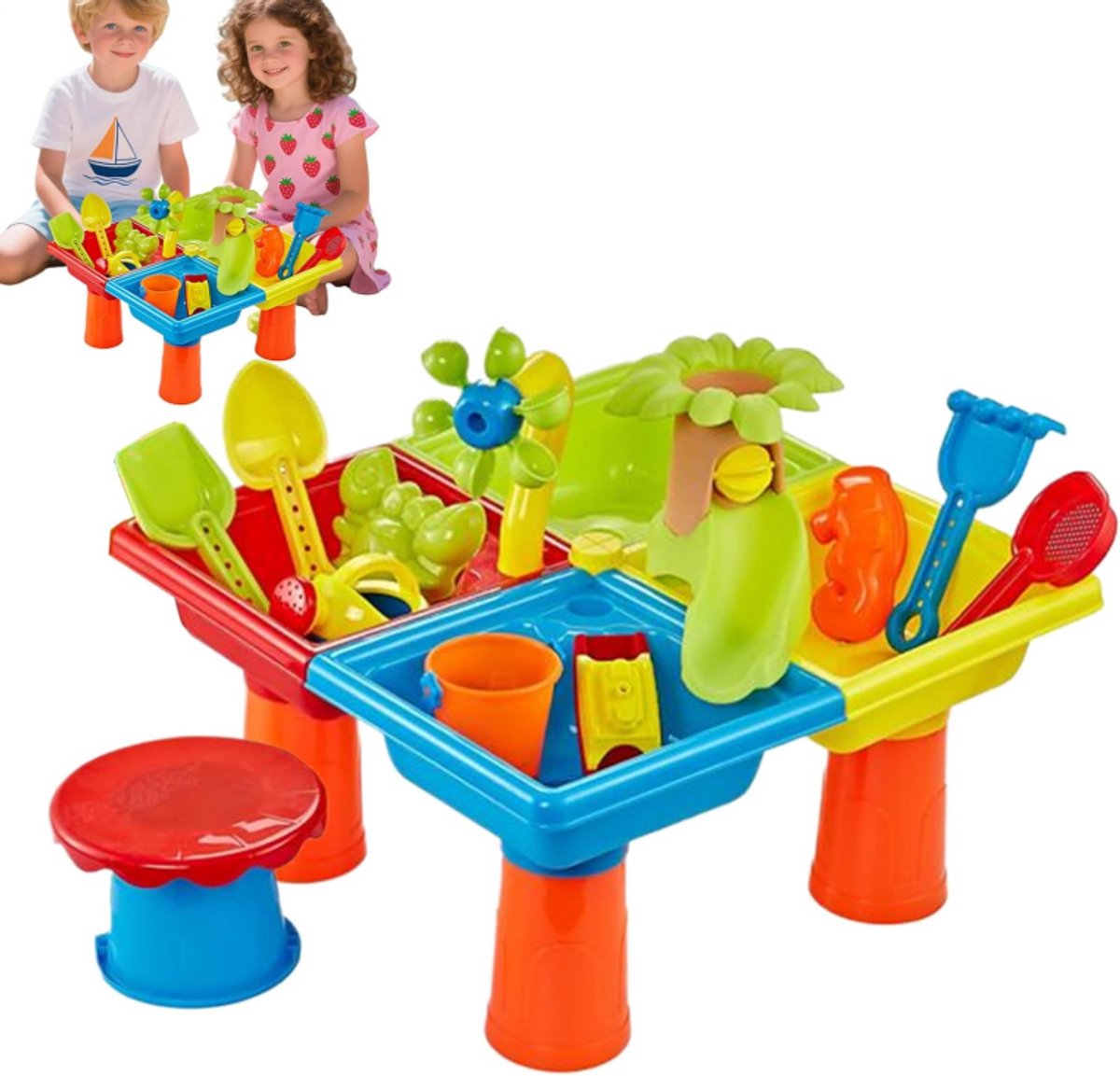 LuXeVi Zand- en Watertafel met Krukje - 25-delige Speeltafel voor Kinderen - Incl. Strandset, Gieter en Vormpjes - Binnen & Buiten Speelgoed — afbeelding 5