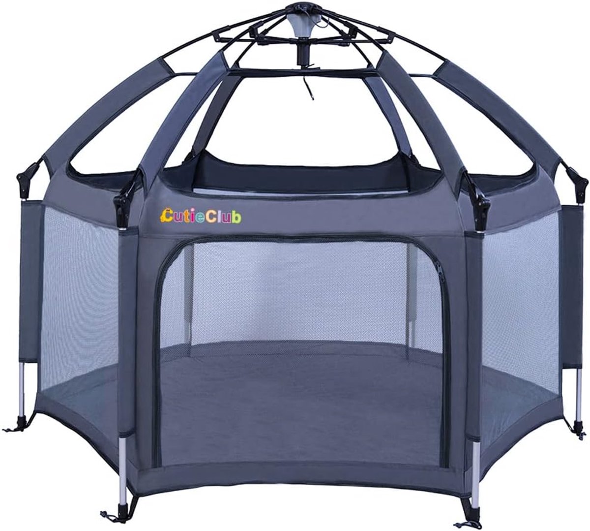 MELVRA Opvouwbare Babybox - Inclusief Matras - Speelbox met Anti-UV Overkapping - Reisbox voor Baby & Peuter - Huis, Tuin & Strand - Inclusief Draagtas - Grijs