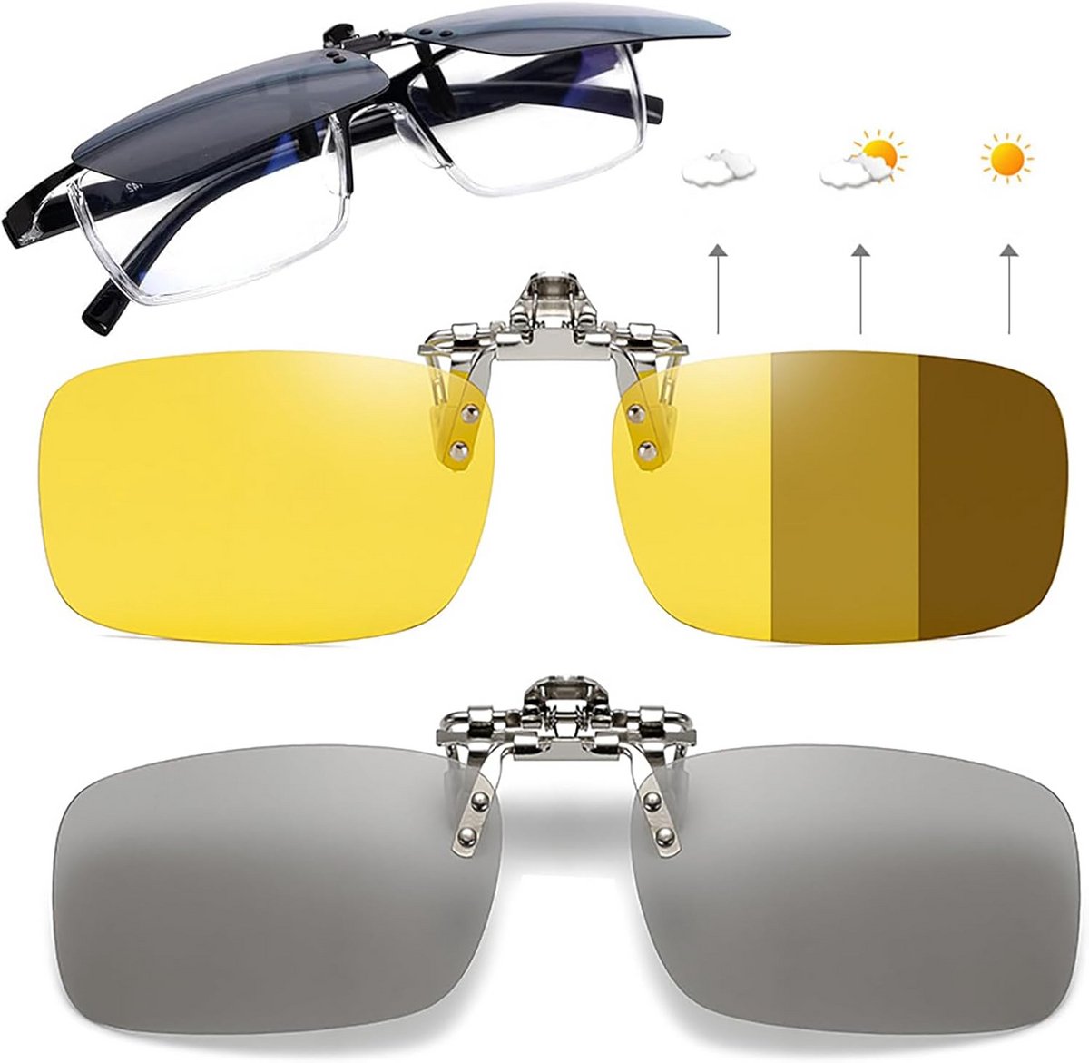 Zonnebril Opzetstuk voor Brildragers - 4 Kleuren Clip-On Glazen