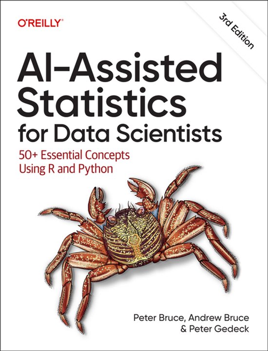 Couverture de 'AI-Assisted Statistics for Data Scientists', 3e édition, avec une illustration de crabe.