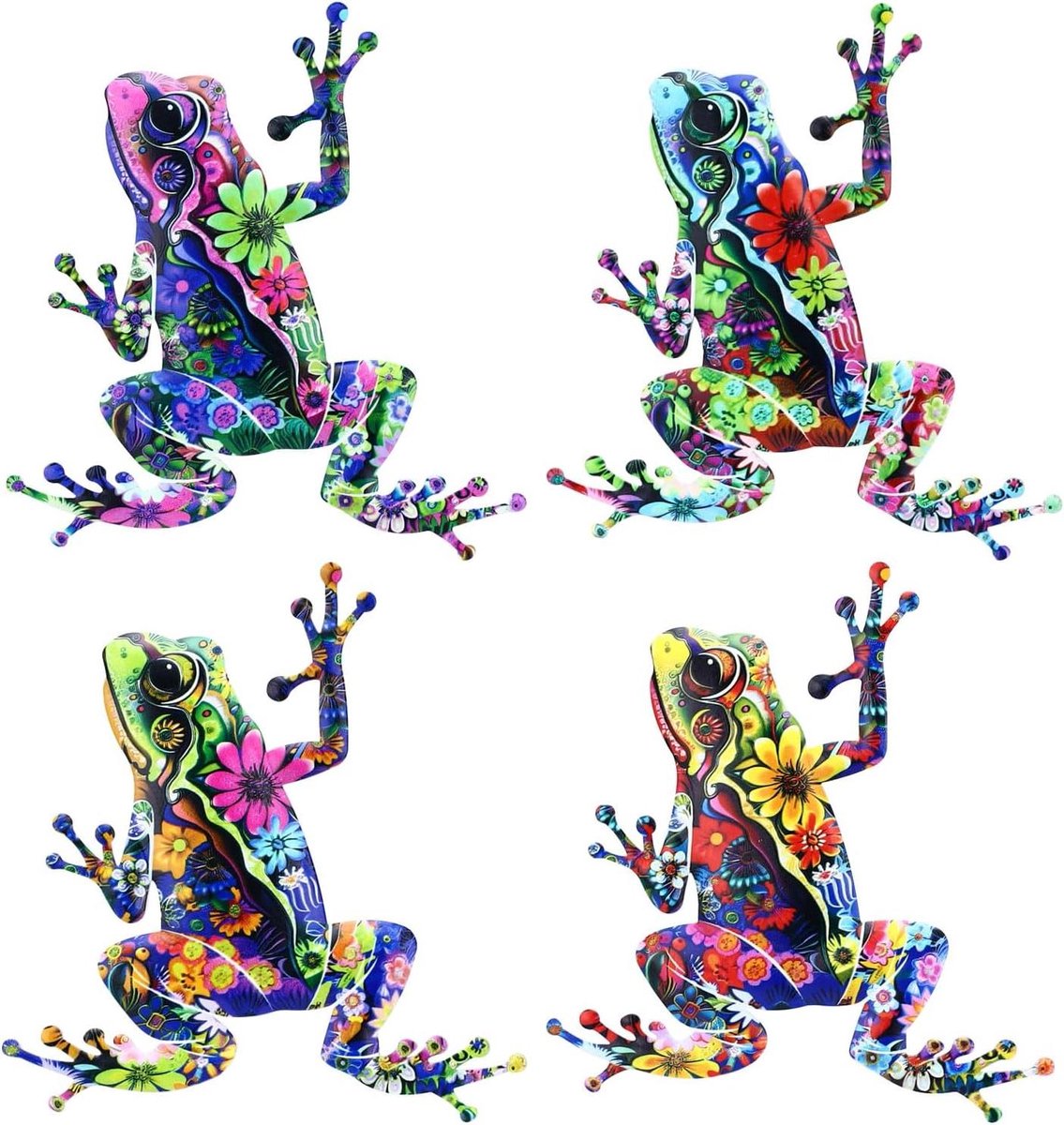 Decoratie voor Kikkerliefhebbers - Buitenmuurdecoratie met Kikkers - Tuindecoratie voor Thuis - Vijver Accessoires - Sfeervolle Hekversiering - Set van 4