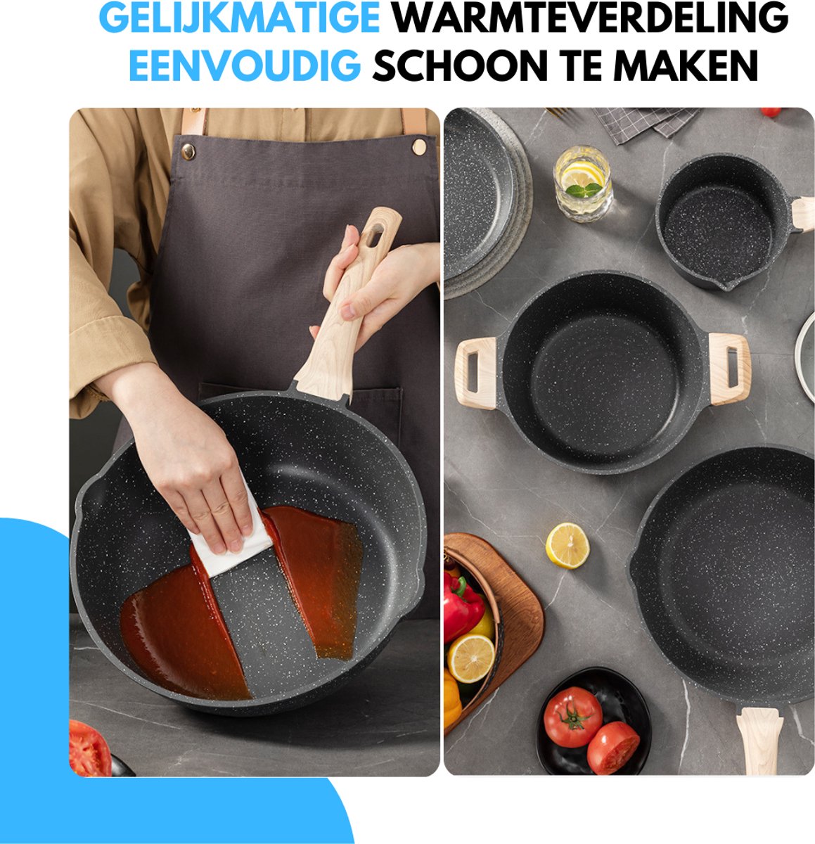 Livista Pannenset 14-delig – Wokpan, Koekenpan, Soeppan & Steelpan – Inclusief Keukengerei – – Makkelijk Schoon te Maken – Geschikt voor Inductie – Zwart – foto 2