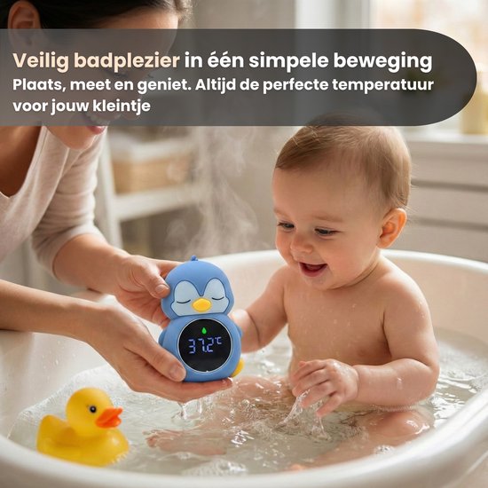 Luvonic® Badthermometer Baby - Digitale Waterthermometer met LED Display - Veilig & Oplaadbaar - Drijvend Bad Accessoire voor Baby’s - RGB - Pinguïn van Luvonic — afbeelding 4