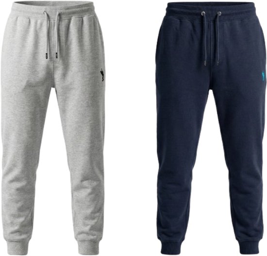 Hitman Joggingbroek Heren - 2-Pack - Trainingsbroek Heren - Sportbroek Heren - Sweatpants Heren - Katoen - Diepe Zakken - 1 x Licht Grijs & 1 x Blauw - Maat S