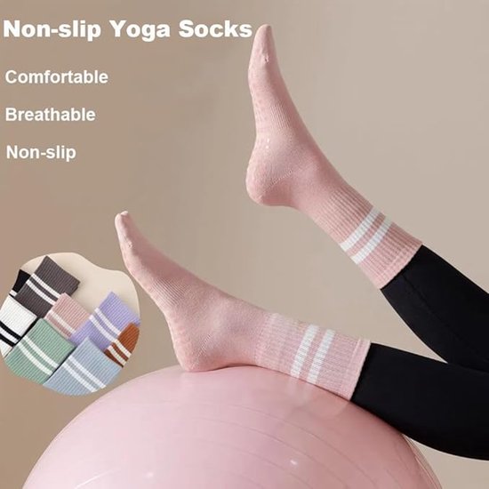 Yoga sokken - Antislip sokken - 5 paar - Pilates sokken - Fitness Sokken - Huissokken - Fietssokken - voor Yoga Pilates Ballerina Ballet - One size van Merkloos — afbeelding 2