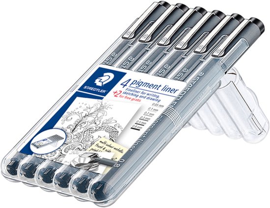 Feutre fin STAEDTLER Pigment liner - boîte 6 pcs (4 + 2)