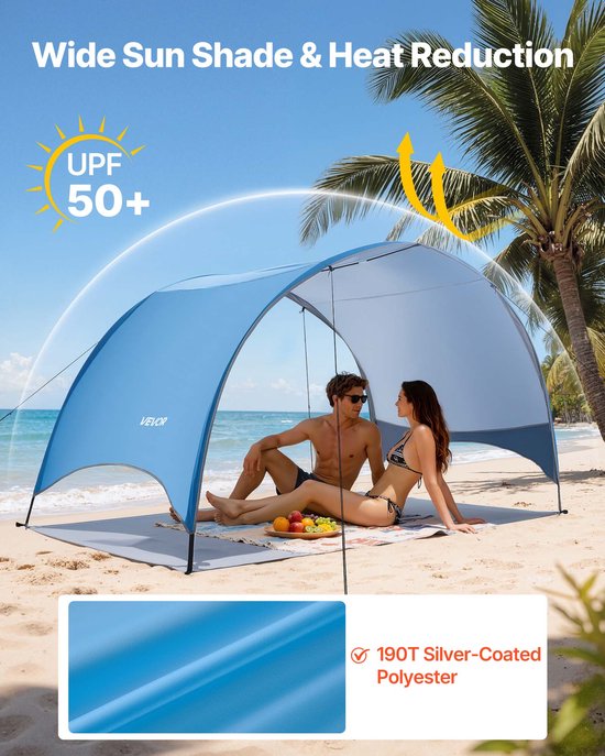 VEVOR strandtent/zonnescherm voor 3 personen, UPF 50+ bescherming, draagbare strandtent met draagtas en haringen, lichtgewicht compacte strandparasol voor kamperen, vissen, picknicken, zonnebaden van Merkloos — afbeelding 2