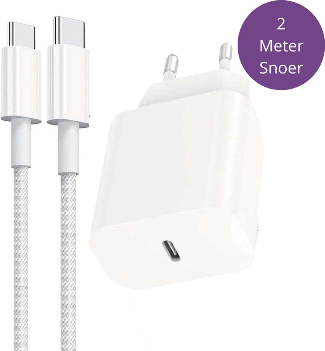 Viewr USB C Adapter 25W - USB C Snellader - USB C Lader - Universeel o.a. Telefoons & Tablets - Inclusief USB-C Kabel Nylon Gevlochten 2 Meter