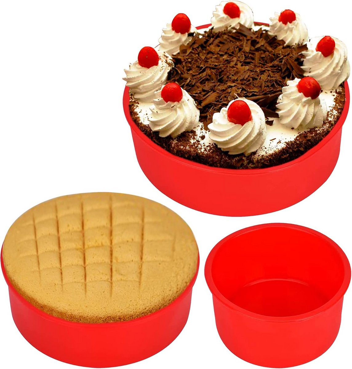 3-Pack Ronde Siliconen Bakvormen: Hittebestendig voor Cake, Quiche & Airfryer (Rood)