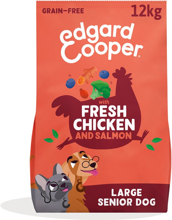 Edgard & Cooper Senior Hondenbrokken Voor Grote Honden, Verse Kip En Zalm, 12Kg, Graanvrijrecept Met Extra Glucosamine, Natuurlijke Ingrediënten, Perfecte Vezelbalans