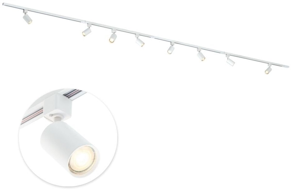 Qub Focus Railverlichting - Wit- 400 cm - I-Vorm - 8x GU10 Spots - Dimbaar - Complete Set