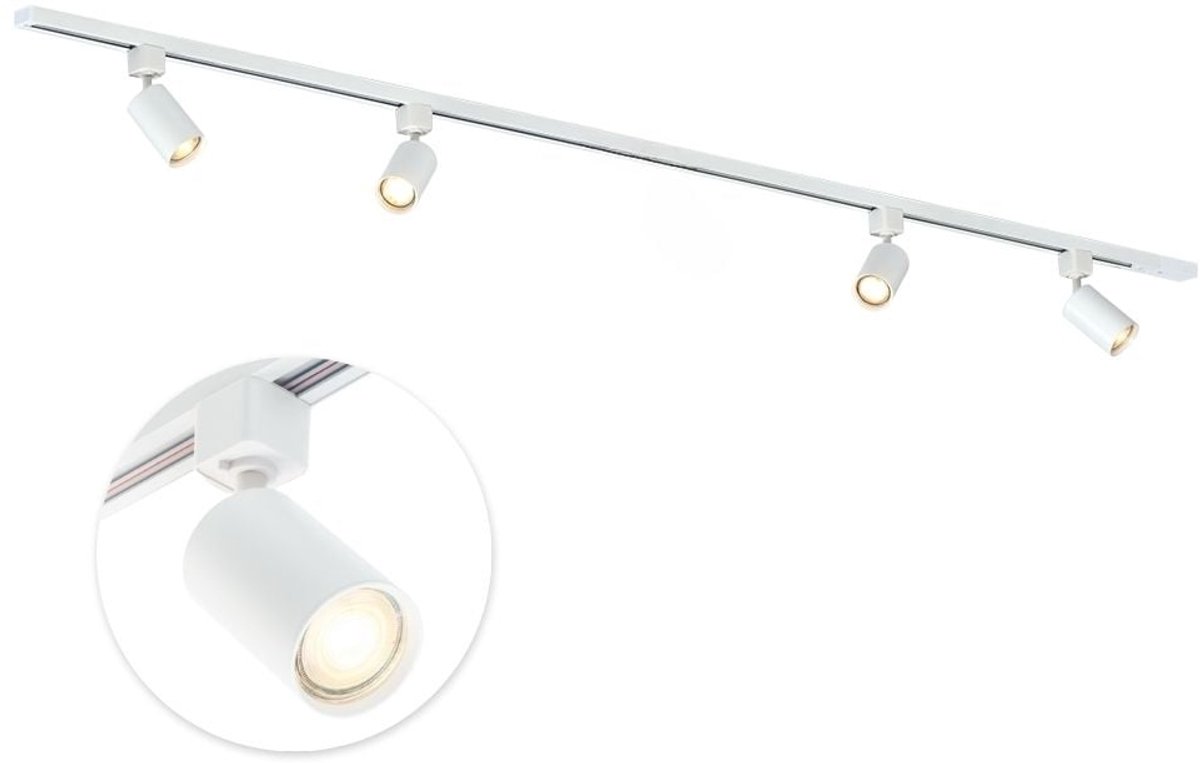 Qub Focus Railverlichting - Wit - 200 cm - I-Vorm - 4x GU10 Spots - Dimbaar - Complete Set