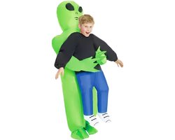 KIMU® Opblaas Kostuum Kinderen Gedragen Door Alien - Maat 122 128 134 140 146 152 - Opblaasbaar Pak - Alienpak Mascotte Opblaaspak - Opblaasbare Buitenaards Wezen Carnaval Carnavalspak