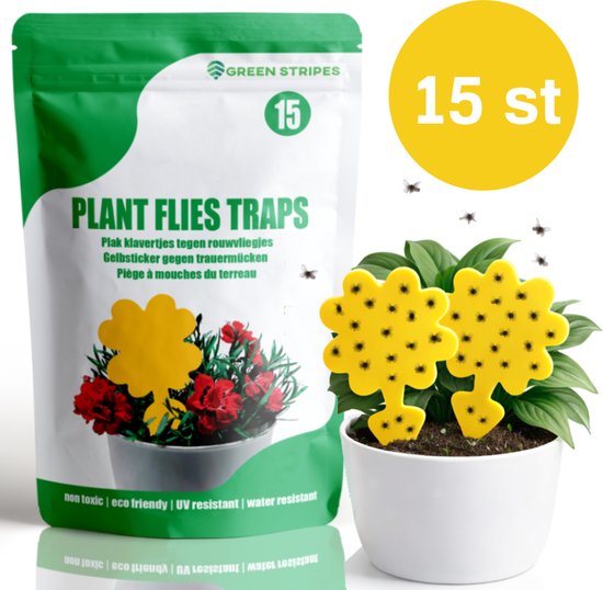 Plak klavertjes tegen rouwvliegjes - 15 stuks - Varenrouwmug- Plakstrips - Vangkaarten - Vangplaten - Insectenval - Varenrouwmuggen - Rouwvliegjes bestrijden
