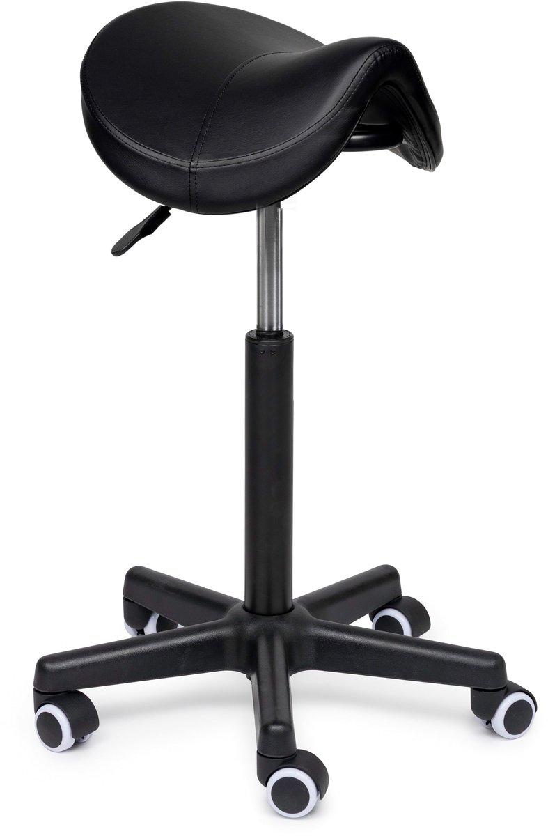 Ergonomische Zadelkruk Comfort Zwart op Wielen Hoog (70-85cm) / Zonder voetsteun / Standaard wielen