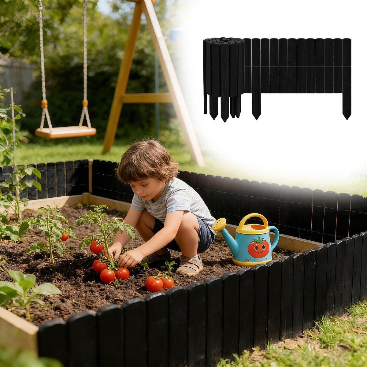 Aufun Flexibele grenenhouten schutting, tuinranddecoratie - 30×200 cm Antraciet - Geschikt voor het markeren van paden, tuin- en gazongrenzen.