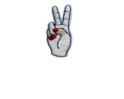 Peace Vinger Hand - strijkapplicatie strijk embleem - patch - patches - stof & strijk applicatie - carnaval