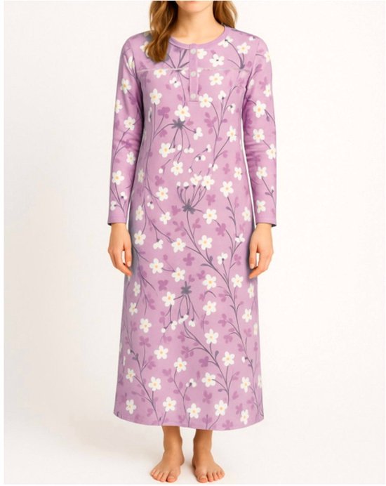 Tenderness Dames Nachthemd - Zachte Fleece - Bloemetjes - Blauw