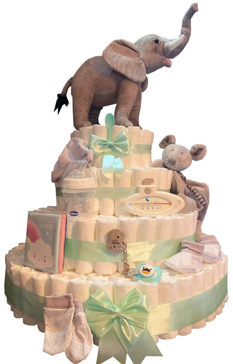 XXL Luiertaart “Olifant” – Handgemaakte Pampertaart met 341 Pampers