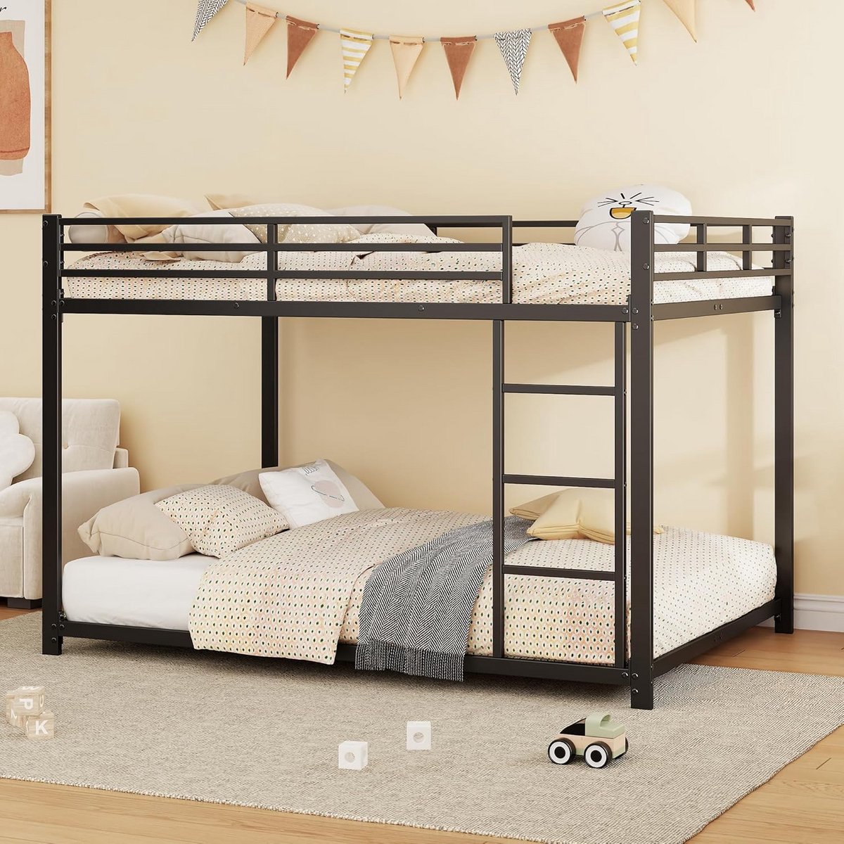 Stapelbed Zwart Metaal 140x200 cm Kinder- en Tienerbed met Valbeveiliging