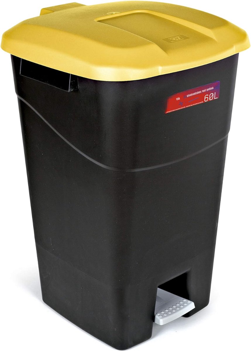 DnA® Prullenbak 60 Liter - Prullenbak - Pedaalemmer 60 Liter - Zwart en Geel - 43cm x 40cm x 65cm