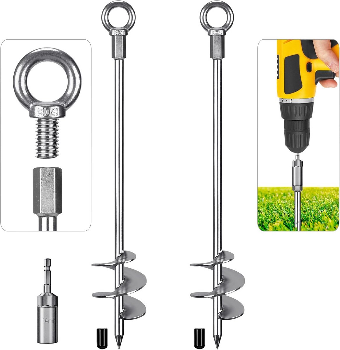 Heavy Duty Grondanker Schroef 76 cm - Spiraal Haring voor Tent, Trampoline, Schuur en Carport - Set van 2