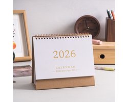 Bureaukalender 2026, staande maandkalender van één pagina, geschikt voor thuis, op kantoor en op school. Dagelijkse lege vakjes bieden ruimte voor gedetailleerde planning. 19 x 16 cm, Wit leer