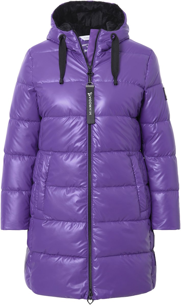 MIAMODA - Dames - Doorgestikte jas capuchon 2-wegrits - Violet - Maat 50