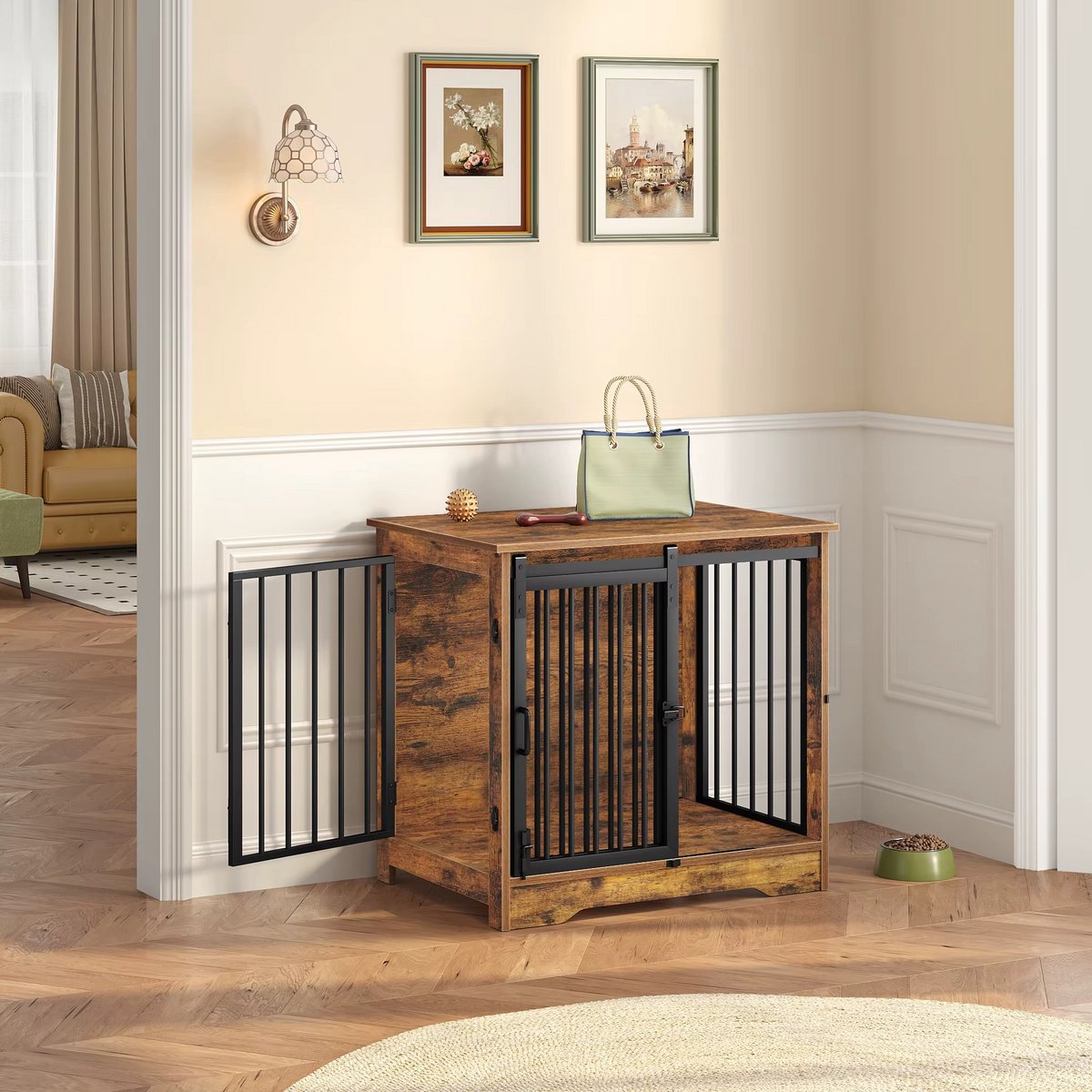 Naiz® - Honden Bench - Meubel - 69 cm - Bruin/Zwart - 2 deuren - Bijzettafel