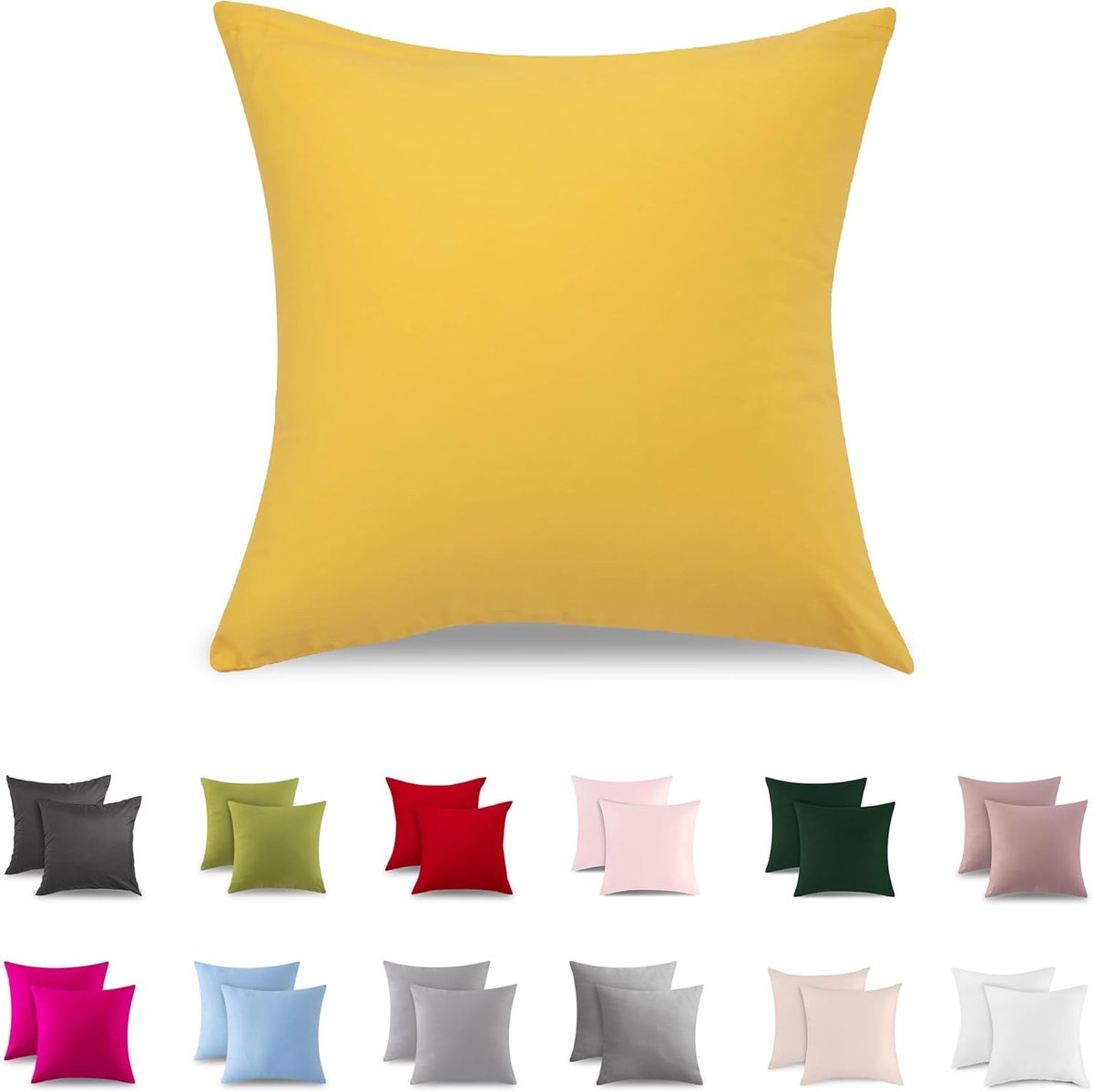 Famanu Set van 2 kussenslopen - 40 x 40 cm - katoen - geel - hoofdkussensloop met ritssluiting - super zachte en anti-allergische kussensloop Yellow