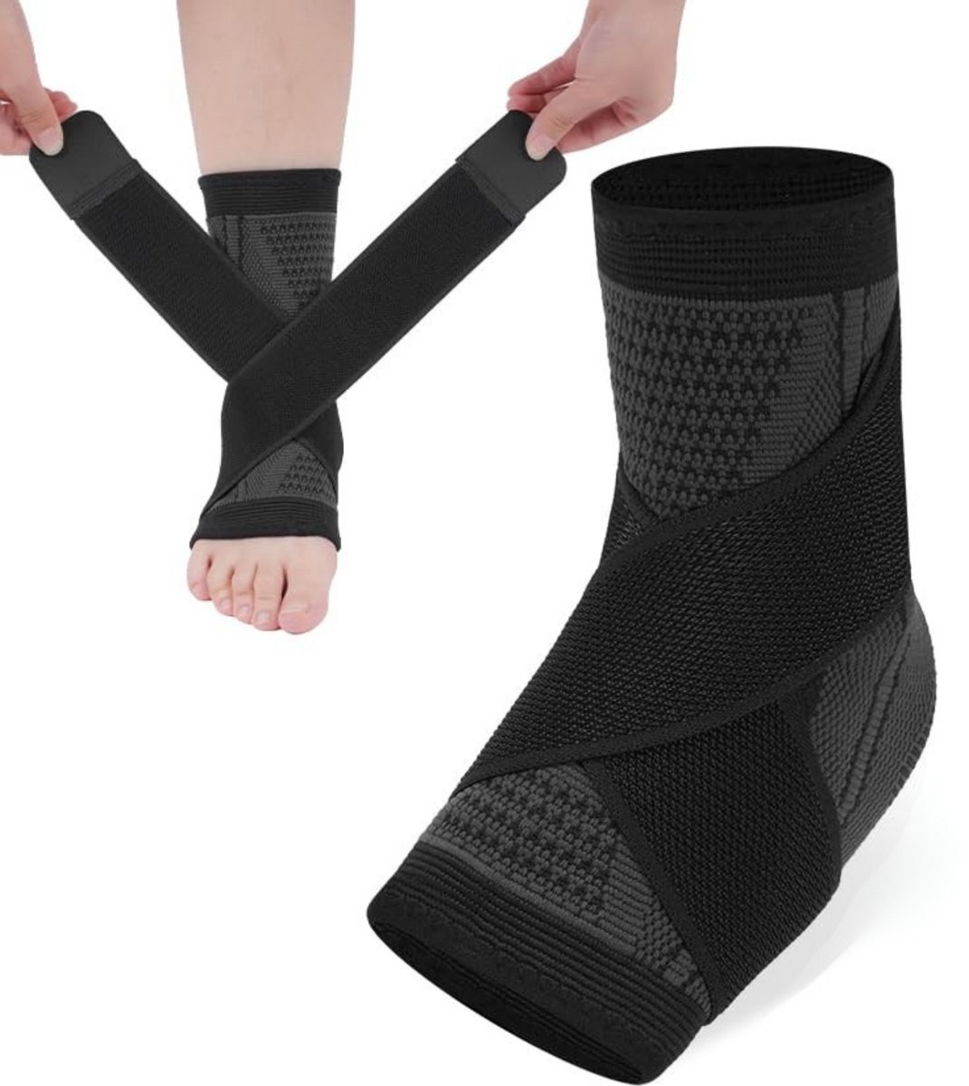 Enkelbrace Compressie - Maat M - Verstelbare Enkelbandage & Enkelsteun voor Sport & Dagelijks Gebruik - Voetbrace voor Links en Rechts - Extra Stabiliteit bij Beweging - Comfortabele Enkelband - Unisex - Zwart
