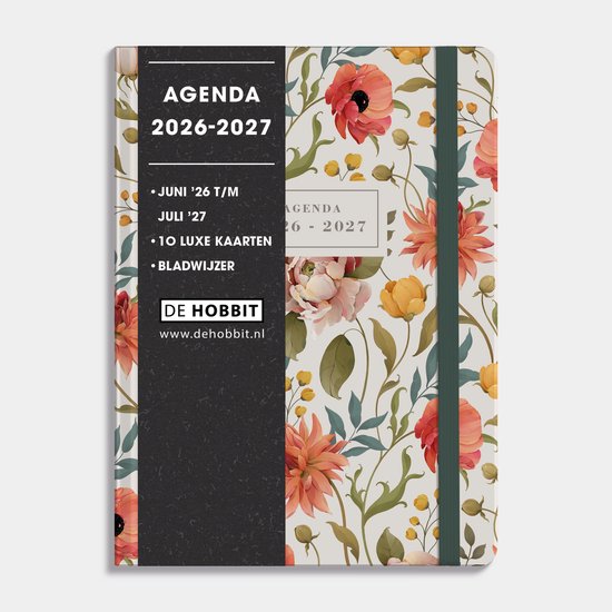 Hobbit - Soft Pocket Agenda 2026-2027 - Agenda A6 (14 x 10,5 cm) - A6 agenda met zachte kaft - 1 week op 2 pagina's - Bloemen vintage