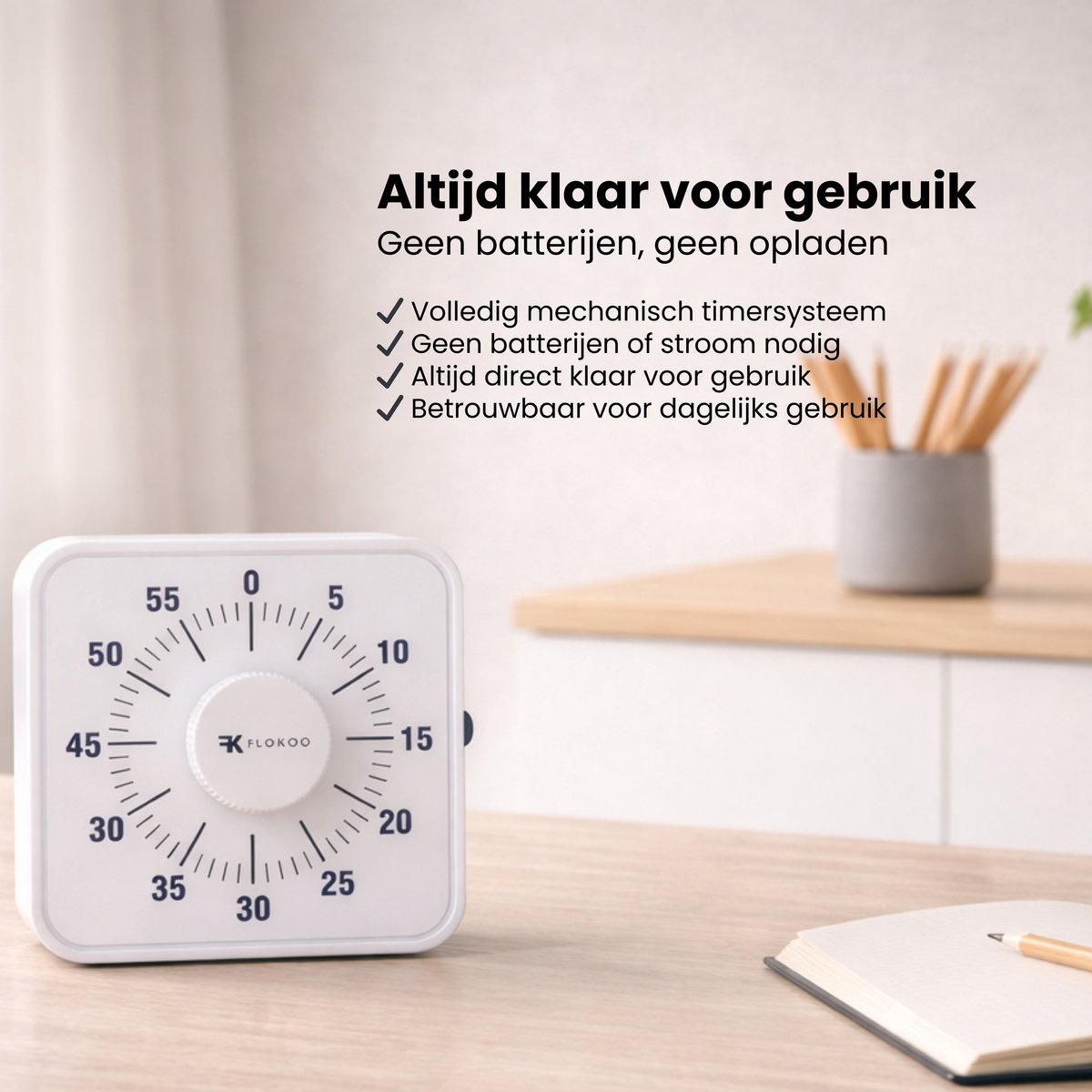 Leerklok Wit - 19cm x19 cm - Aftelklok - Kookwekker Analoog - Leer Klok kijken — afbeelding 8