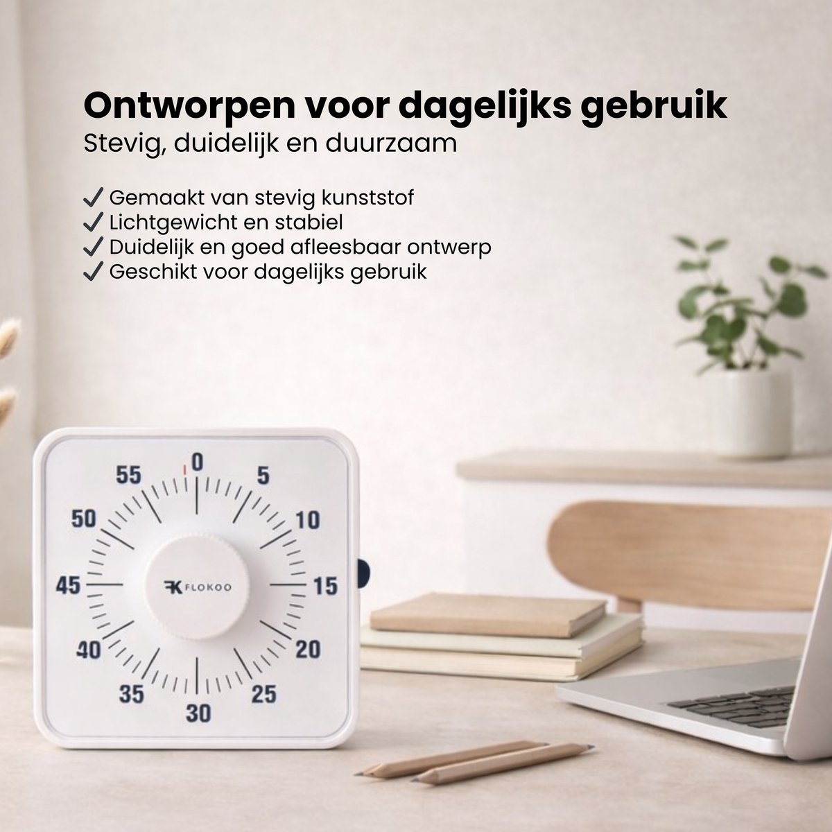 Leerklok Wit - 19cm x19 cm - Aftelklok - Kookwekker Analoog - Leer Klok kijken — afbeelding 9