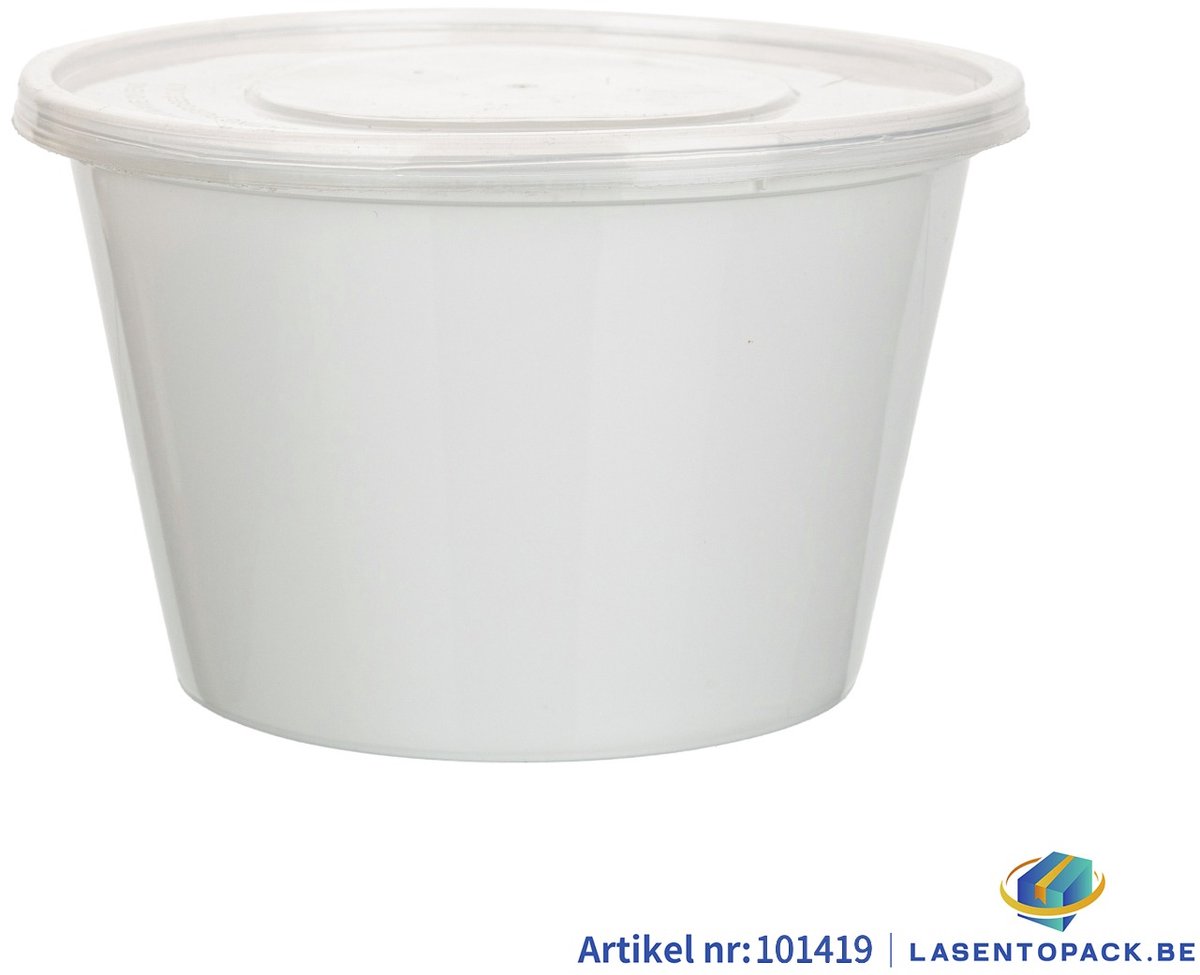 100x Asian Soep- of Pokébowl + Deksel – 1000 ml 32oz – Wit – Herbruikbaar PP Ø148mm