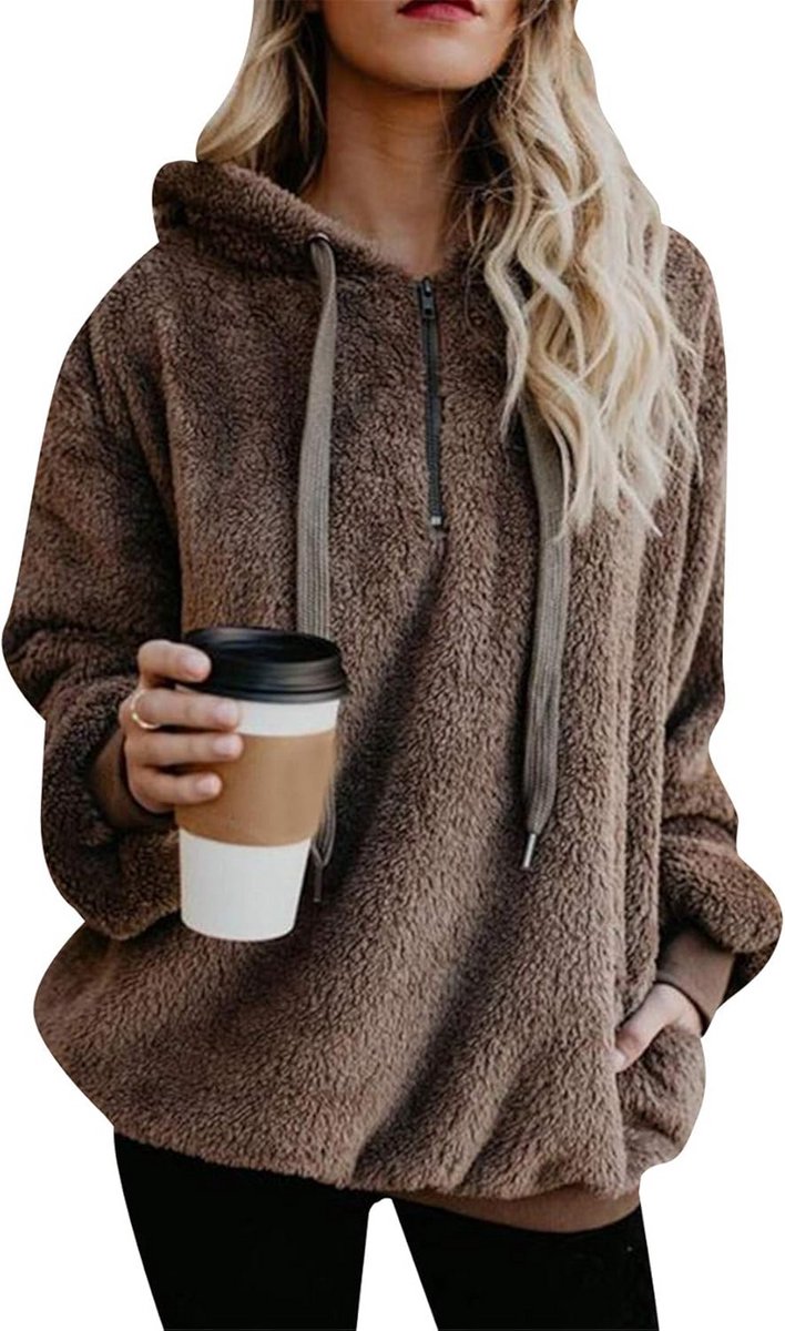 Warme Trui voor Dames met Lange Mouwen en Zijzakken Zachte Fleece