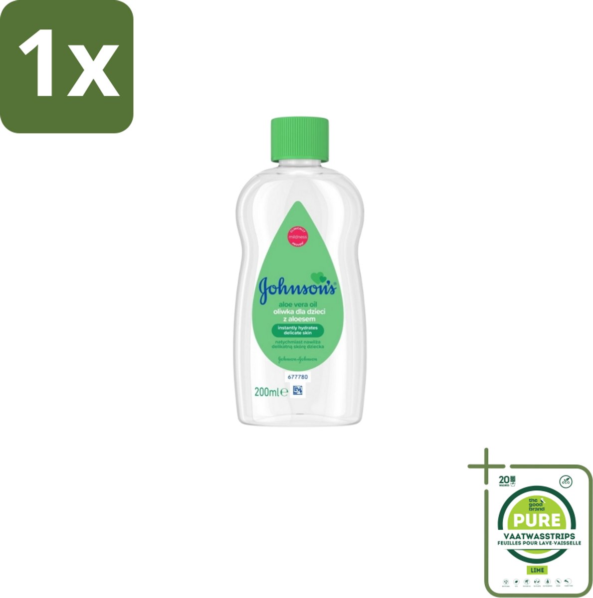 1 x Johnson's - Baby Olie - Aloe Vera - 300 ml - Babyolie Aloë Vera - Huidverzorging - Droge Huid - Gevoelige Huid - Babyhuid