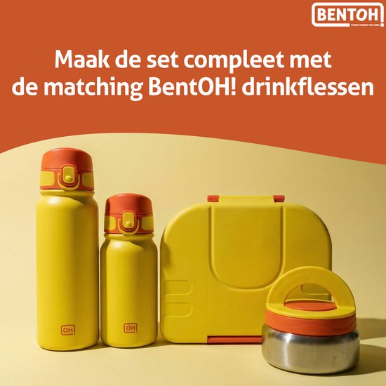 BentOH! Boîte à bento Enfants et Adultes - Jaune - Boîte à lunch étanche avec compartiments - Compatible micro-ondes et lave-vaisselle - Comprend un ensemble de cuillères gratuit