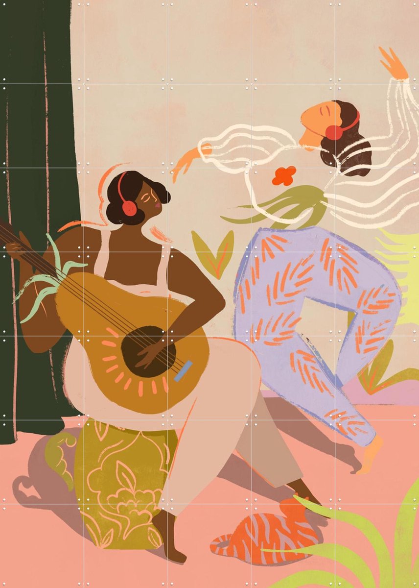 IXXI Rock & Roll, Arty Guava - 100 x 140 cm - Gratis ophangtool - Grote wanddecoratie en posters - Illustraties, Speels, Kleurrijk, Woonkamer, Mensen