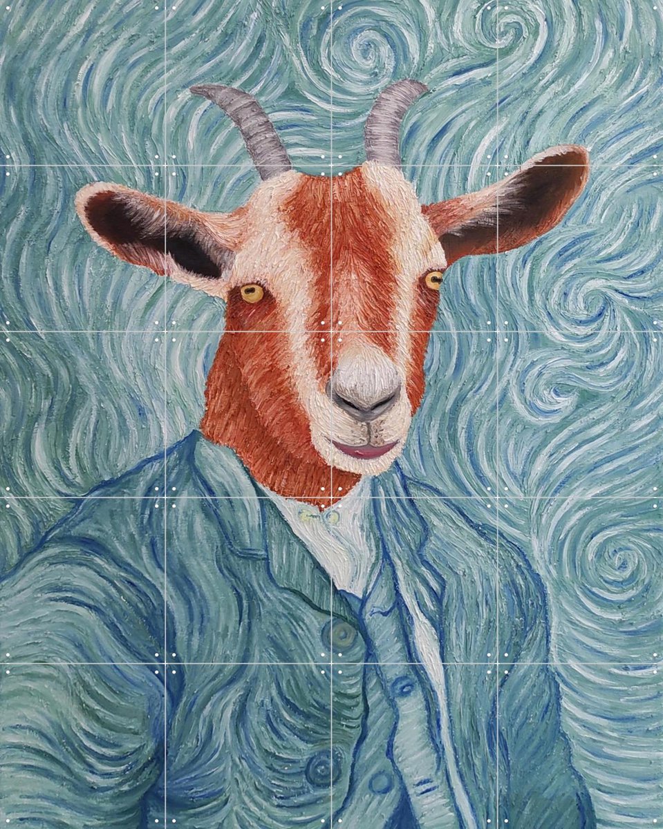 IXXI Van Goat, Julia Kostyuk & Van Gogh 21st Century - 80 x 100 cm - Gratis ophangtool - Grote wanddecoratie en posters - Kleurrijk, Speels