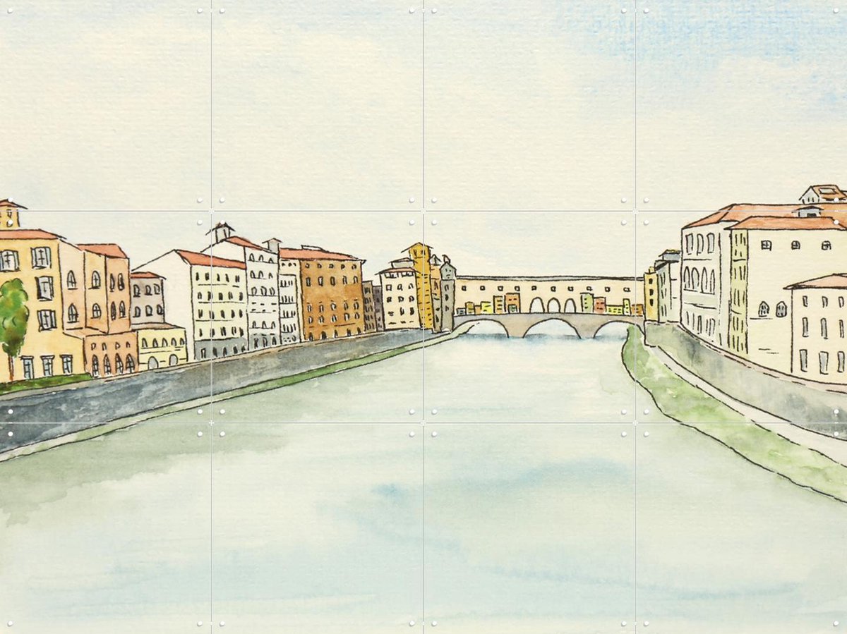 IXXI Ponte Vecchio Florence, Natalie Bruns - 80 x 60 cm - Gratis ophangtool - Grote wanddecoratie en posters - Illustraties, Aquarel, Woonkamer, Gang